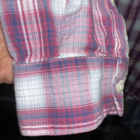 Madewell Ex-Boyfriend Button Up Shirt Manhasset Plaid Pink White Classicore Sz L - Picture 5 of 8